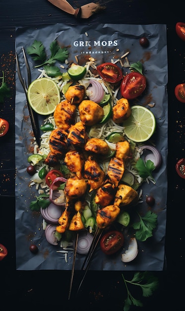 Poster de prato de frango Tikka com forno Tandoor e grelhado Celebrações indianas chiques Culinária de estilo de vida