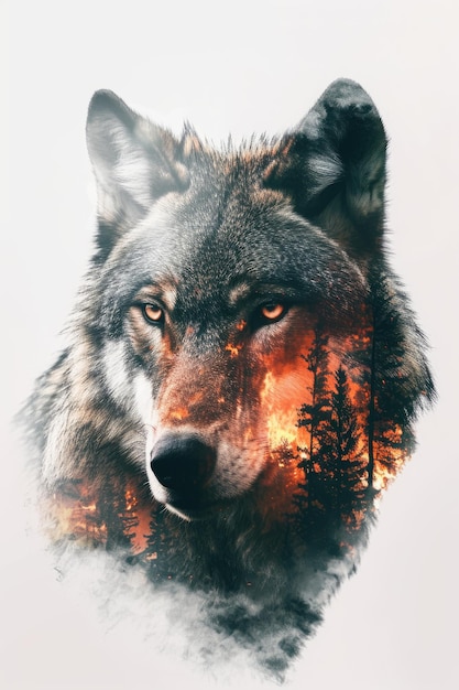 Poster de retrato de um incêndio florestal dentro de um lobo
