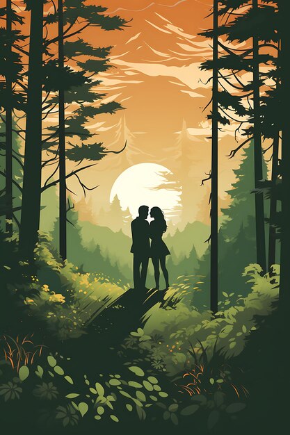 Poster de Árvores abraçadas com uma paleta de cores naturais e terrosas de Gre 2D Flat Design Art Design