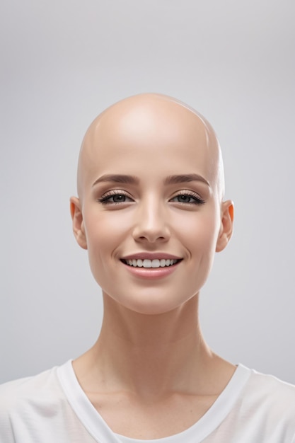 Poster de uma mulher careca para a conscientização sobre o câncer de mama