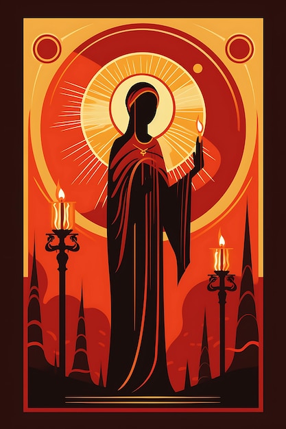 Poster de uma única vela com um ícone religioso rico em Borgonha e ouro C Candlesmas 2D Flat Designs