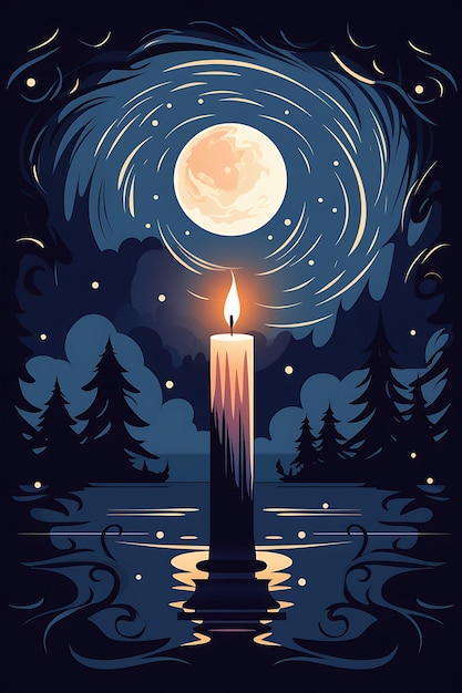 Poster de uma única vela com uma chama cintilante azul profundo e prata C Candlesmas 2D Flat Designs