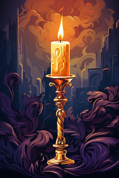 Poster de vela única com um símbolo religioso Deep Purple e Gold C Candlesmas 2D Flat Designs