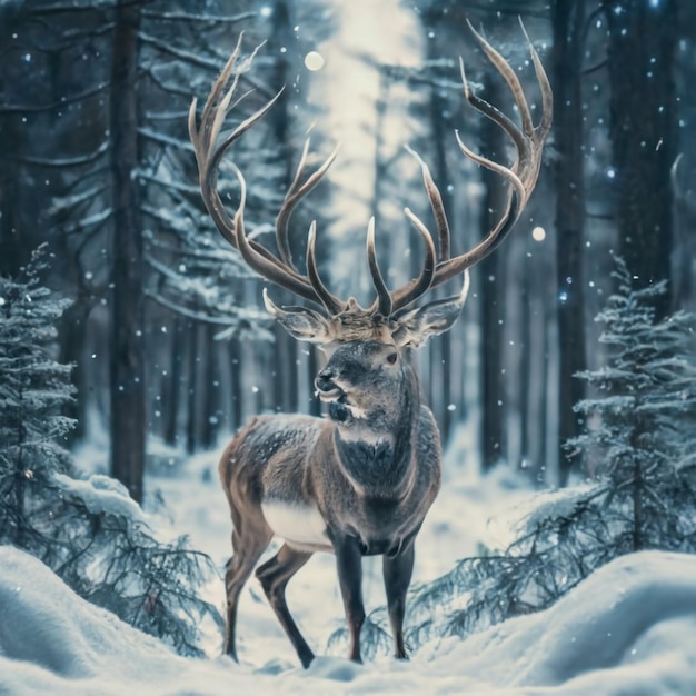 Poster de venda de inverno ou de Natal com veado e neve