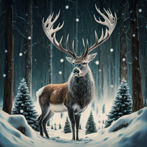Poster de venda de inverno ou de Natal com veado e neve