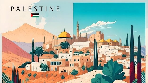 Foto poster de viagem à palestina design de bandeira vintage