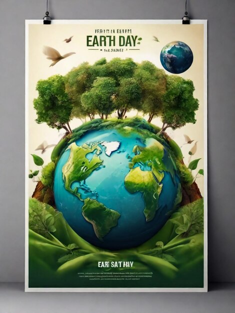 Foto poster para el día de la tierra día mundial del medio ambiente con nuestro planeta en el espacio concepto de seguridad ambiental de ecología a4 ilustración vectorial para cartel de cartel cartel portada volante