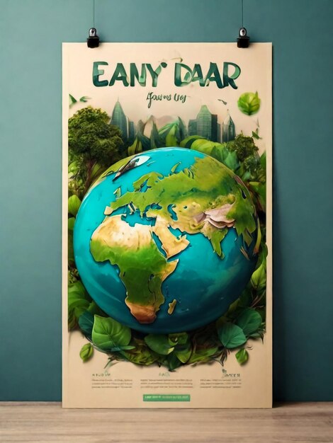 Foto poster para el día de la tierra día mundial del medio ambiente con nuestro planeta en el espacio concepto de seguridad ambiental de ecología a4 ilustración vectorial para cartel de cartel cartel portada volante