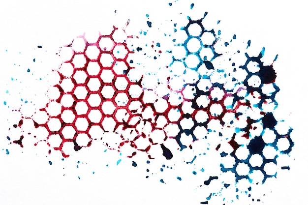 Poster de dibujo de fondo abstracto multicolor con pintura en acuarela con patrón de panal en papel blanco