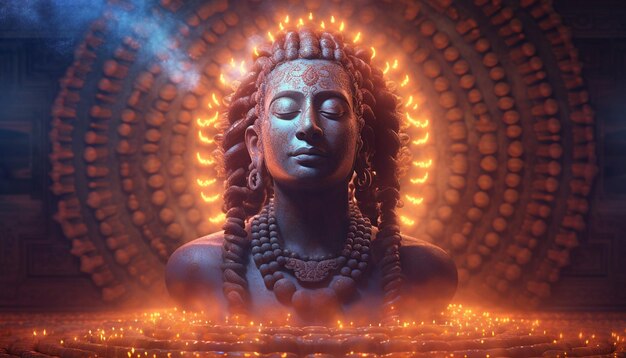 un póster digital en 3D de una perla sagrada de Rudraksha