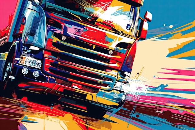 Foto poster do épico caminhão pesado em ilustração minimalista abstrata multicolor
