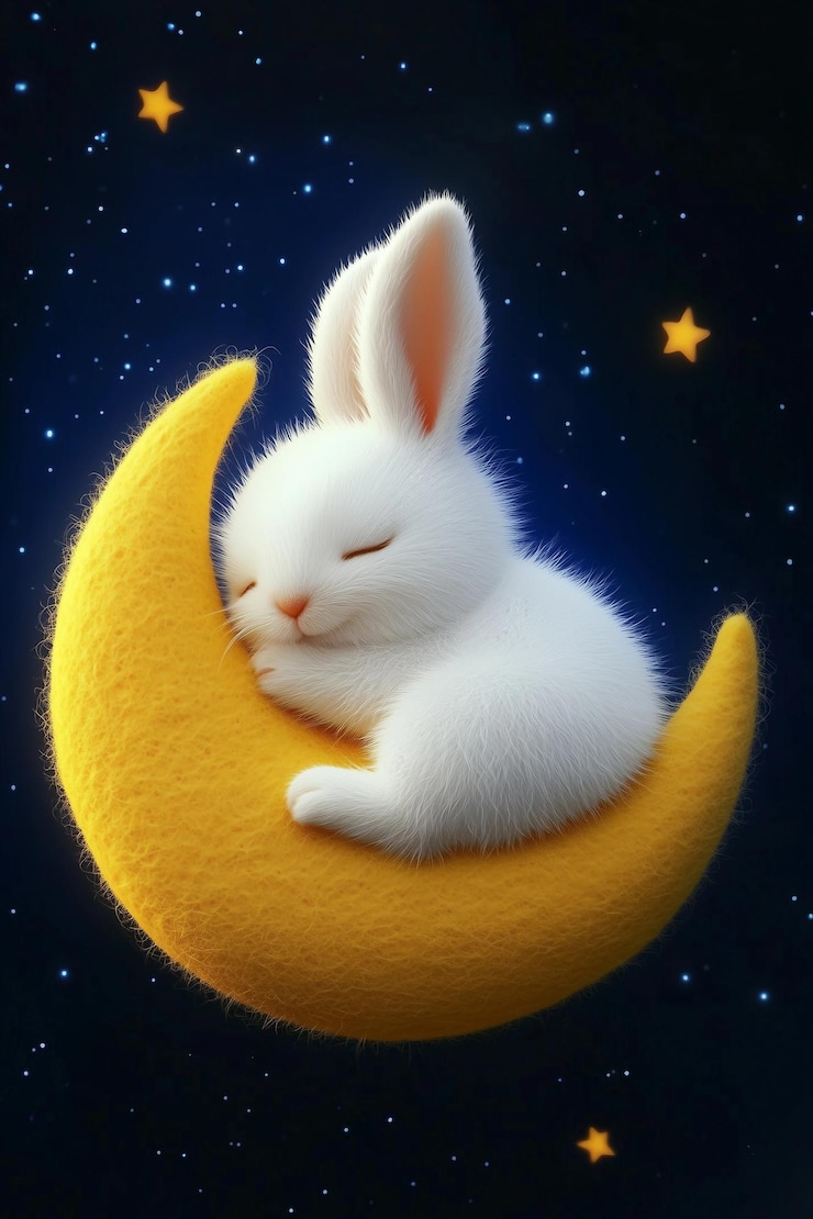 Foto poster do festival do meio outono coelho branco bonito sentado em um conto de fadas da lua amarela
