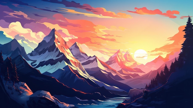 Poster do monte everest no dia da manhã com vista do céu ao nascer do sol