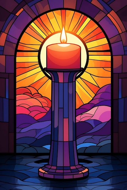Poster einer einzelnen Kerze mit einer Kreuzform Deep Purple und Gold Farben Kerzen Weihnachten 2D Flat Designs