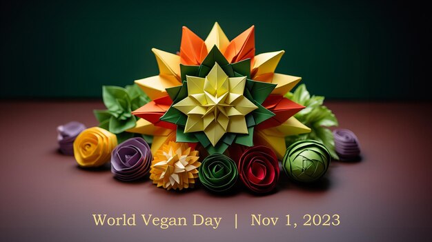 Póster Estilo Origami del Día Mundial del Vegano