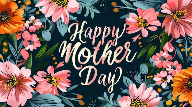 Poster de feliz día de la madre con flores y las palabras feliz día de las madres