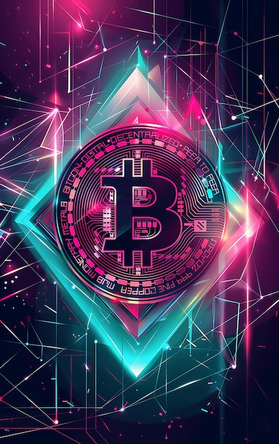 Poster geométrico 2D com Bitcoin e decoração de triângulo Wit Foto de Trending Poster Background