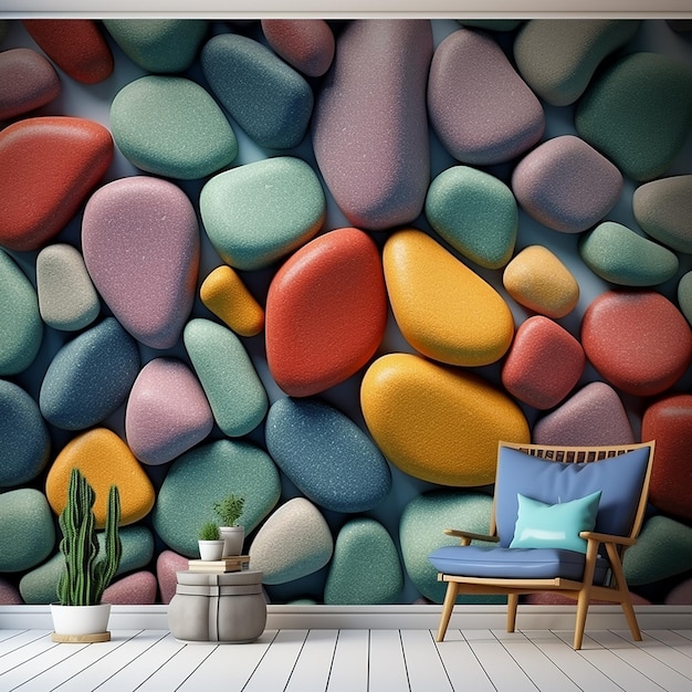Poster gráfico renderizado em 3D de pedras coloridas papel de parede feito de cascalho de várias cores