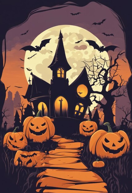 Póster Halloween estilo retro espeluznante y espeluznante