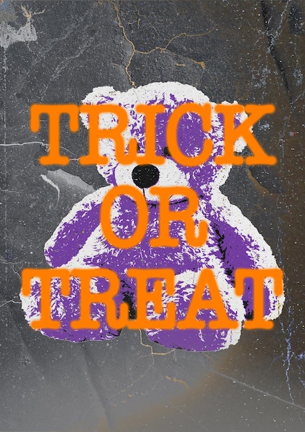 Póster de Halloween de truco o trato con fondo de estilo grunge de osito de peluche