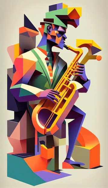 Póster de jazz al estilo de abstracciones geométricas brillantes de Generative AI