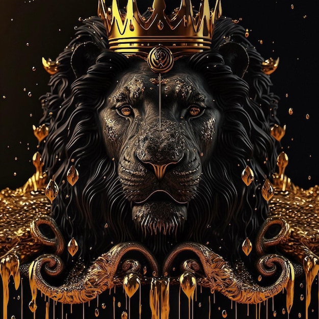 Un póster de un león con una corona.