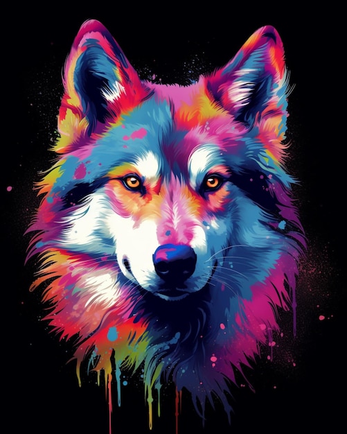 Póster de lobo colorido con el lobo de pintura de mgl meiklejohn licencias de gráficos