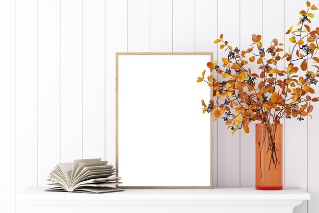 Poster de maqueta A4 en decoración de otoño con libro