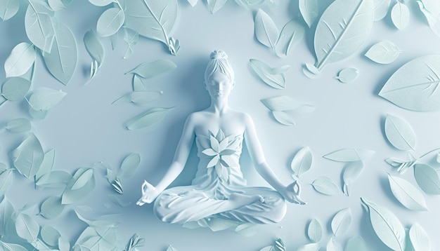 Un póster minimalista en 3D de una mujer en una postura meditativa