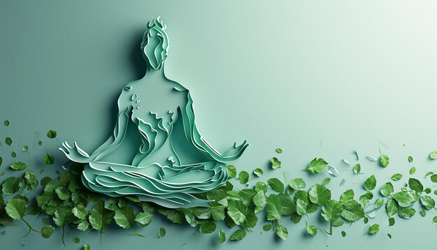 Un póster minimalista en 3D de una mujer en una postura meditativa