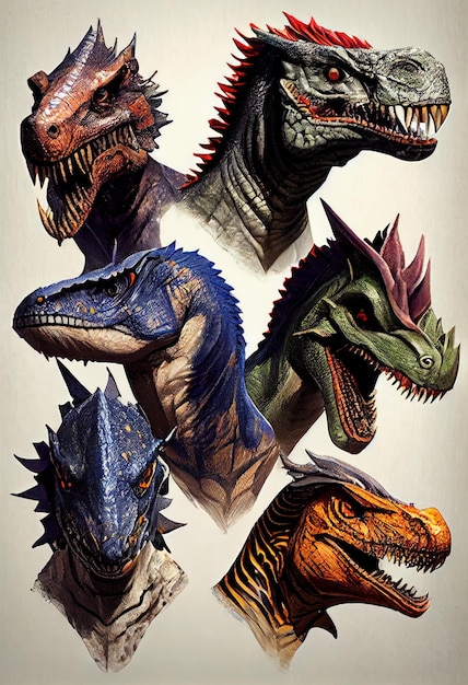 Poster mit verschiedenen Dinosaurierarten in einem Set