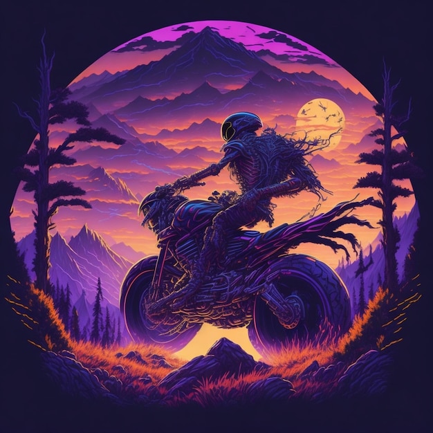 Un póster de un motociclista con una luna de fondo.