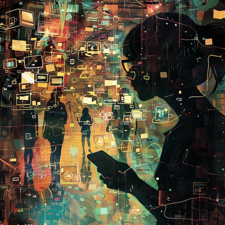 Foto un póster de una mujer con iconos de las redes sociales