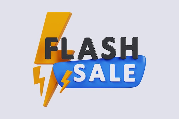 Poster o banner de venta flash con icono flash y texto 3D en fondo azul diseño de plantilla de banner de ventas flash para redes sociales y sitio web Oferta especial campaña o promoción de venta flash 4