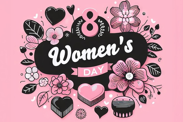 póster o pancarta del día de la mujer con flor en fondo rosa promoción y plantilla de compras
