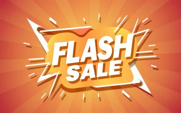 Poster ou banner de Flash Shopping com ícone Flash e texto 3D em fundo laranja Flash Sales