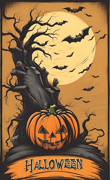 Pôster ou banner de Halloween com espaço de cópia em estilo cartoon