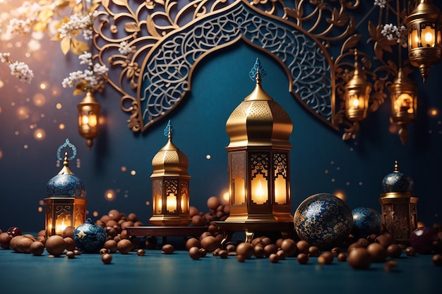 Poster ou convite de Ramadan Kareem com fundo islâmico