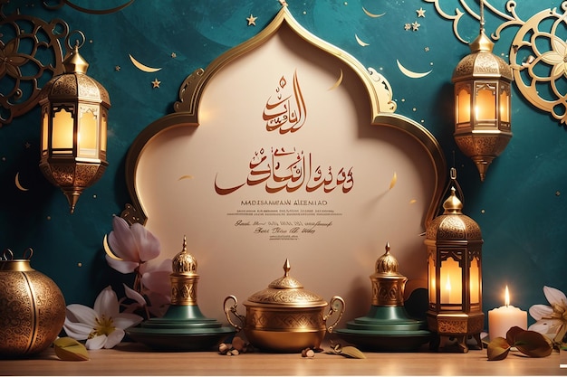 Poster ou convite de Ramadan Kareem com fundo islâmico