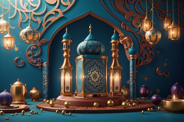 Poster ou convite de Ramadan Kareem com fundo islâmico