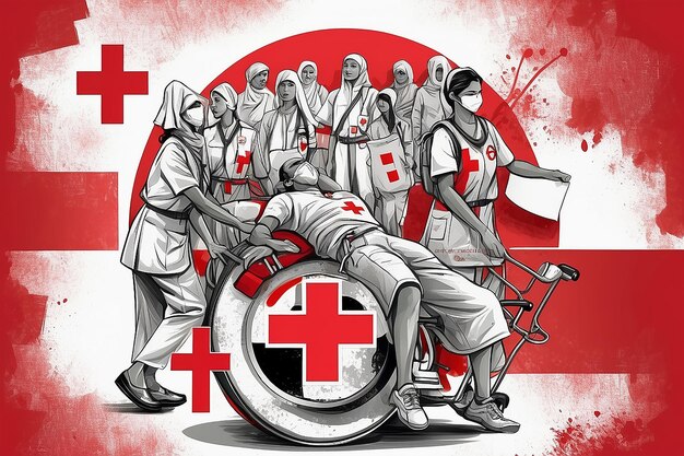 Poster para o Dia Mundial da Cruz Vermelha É um conceito de conscientização sobre a saúde comemorado em 8 de maio
