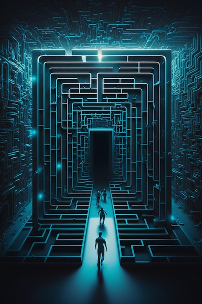 Un póster de la película El laberinto se muestra en azul.