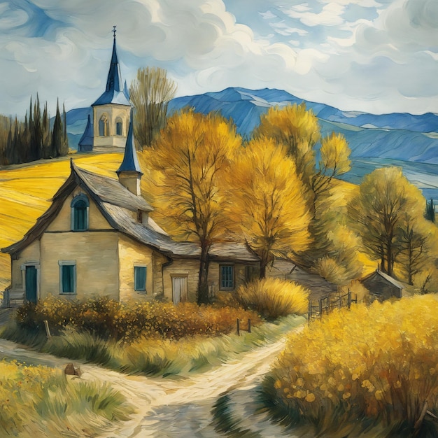 Póster de pintura en lienzo con paisajes de ciudad y pueblo estilo Van Gogh, calidad imprimible