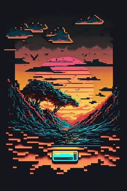 Un póster de pixel art que dice 'el juego está en la pantalla'