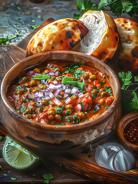 Poster del plato de Pav Bhaji con mantequilla y verduras Ilustración en negrita y Sp Alimentos Bebidas Sabores indios