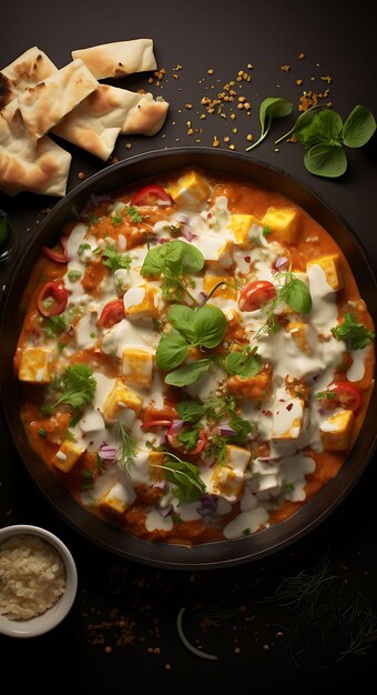 Póster del plato Shahi Paneer con salsa cremosa y cubos de Paneer Celebraciones indias Cocina de estilo de vida