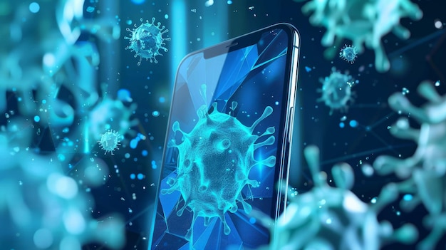 Foto poster promocional de uma moderna aplicação para smartphones de detecção de germes para design de cuidados de saúde