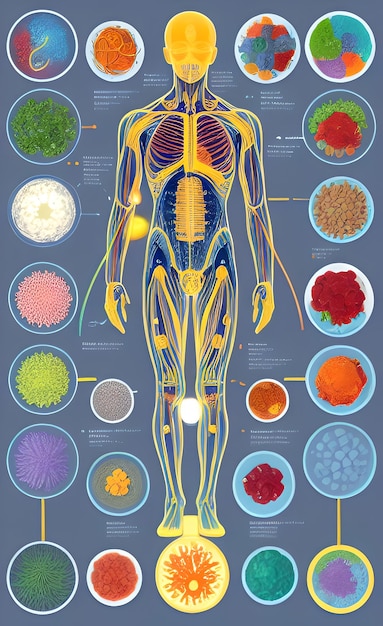 Póster que muestra la anatomía de un cuerpo humano.