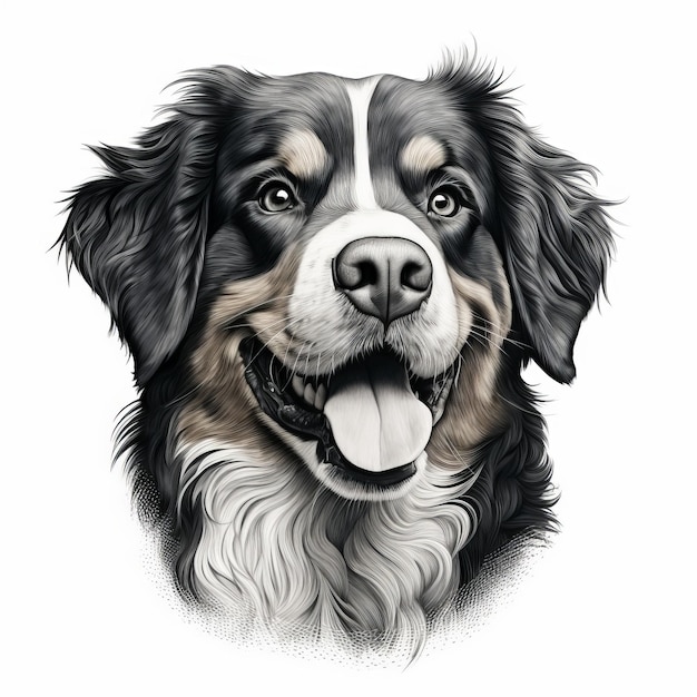 Poster realista de desenho de cão bernês com ilustrações hiperdetalhadas