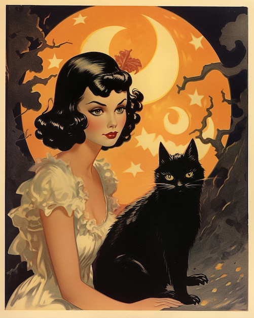 El póster retro de la bruja de Halloween